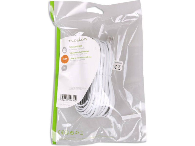 NEDIS TCGP90200WT100 Tηλεφωνικό Καλώδιο RJ11 αρσ. - RJ11 αρσ. 10.0 μ., Λευκό 0021090 NEDIS TCGP90200WT100 Tηλεφωνικό Καλώδιο RJ11 αρσ. - RJ11 αρσ. 10.0 μ., Λευκό 0021090