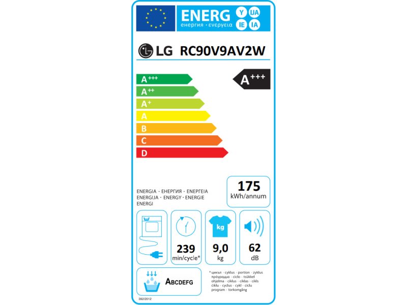 LG RC90V9AV2W Στεγνωτήριο Ρούχων 9kg - A+++ - (Υ x Π x Β): 85 x 60 x 69 cm 0021295 LG RC90V9AV2W Στεγνωτήριο Ρούχων 9kg - A+++ - (Υ x Π x Β): 85 x 60 x 69 cm 0021295