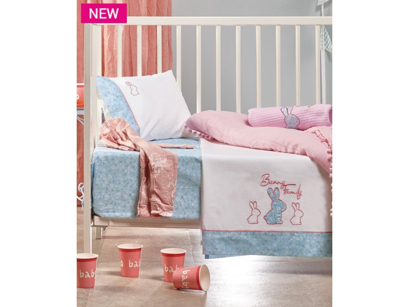 KENTIA Bunnito Σεντόνια Κούνιας Light Blue-Ecru Σετ 3 Τεμ 120χ170 0022507 KENTIA Bunnito Σεντόνια Κούνιας Light Blue-Ecru Σετ 3 Τεμ 120χ170 0022507