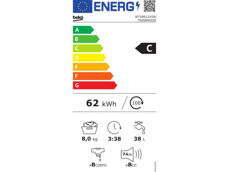 BEKO WTV 8612 XSW Πλυντήριο Ρούχων 8kg - C - 1200/λεπτό - (Υ x Π x Β): 84 x 60 x 54 cm 0022733 BEKO WTV 8612 XSW Πλυντήριο Ρούχων 8kg - C - 1200/λεπτό - (Υ x Π x Β): 84 x 60 x 54 cm 0022733