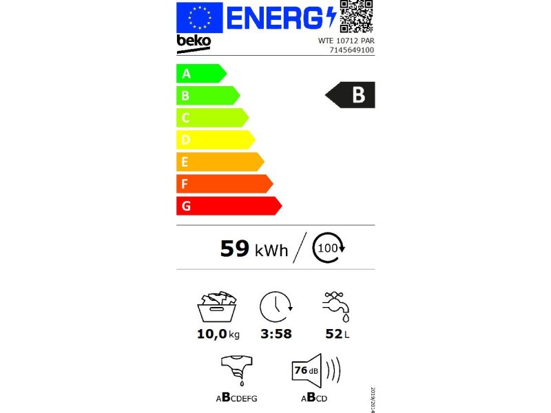 BEKO WTE 10712 PAR Πλυντήριο Ρούχων Λευκό 10kg - 85 x 60 x 64 1400 Στροφές - Β - 0024072 BEKO WTE 10712 PAR Πλυντήριο Ρούχων Λευκό 10kg - 85 x 60 x 64 1400 Στροφές - Β - 0024072