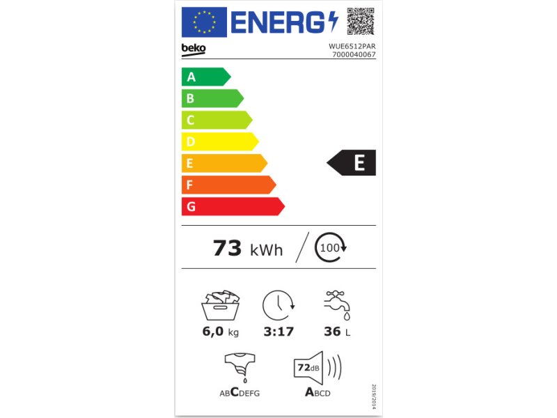 BEKO WUE 6512 PAR Πλυντήριο Ρούχων 6kg A+++ - 1000Rpm (Υ χ Β χ Π): 84 x60 x 45 εκ 0027013 BEKO WUE 6512 PAR Πλυντήριο Ρούχων 6kg A+++ - 1000Rpm (Υ χ Β χ Π): 84 x60 x 45 εκ 0027013