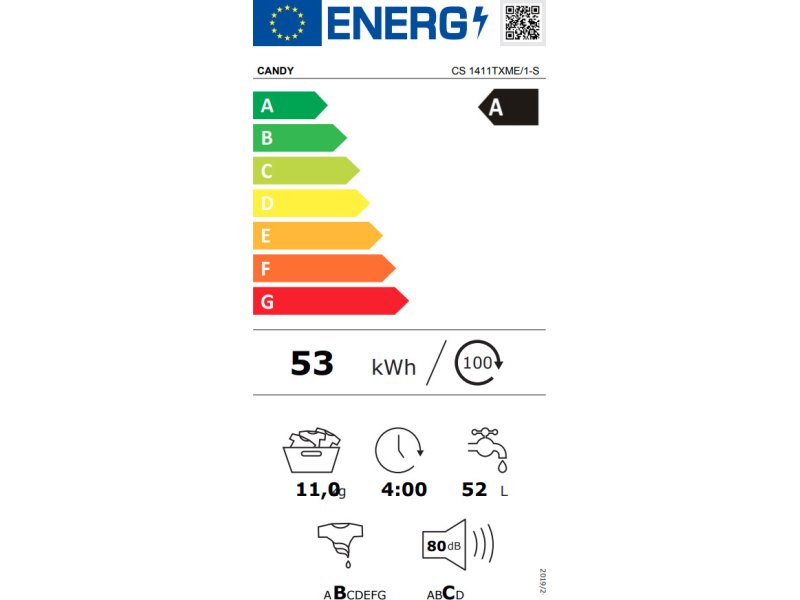 CANDY CS 1411TXME/1-S Πλυντήριο Ρούχων 11kg - A - 1400rpm ( Υ χ Π χ Β ): 85 x 60 x 62 cm 0027610 CANDY CS 1411TXME/1-S Πλυντήριο Ρούχων 11kg - A - 1400rpm ( Υ χ Π χ Β ): 85 x 60 x 62 cm 0027610