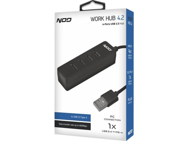 NOD Work Hub 4.2 USB 2.0 4 θυρών, Μαύρο 0028214 NOD Work Hub 4.2 USB 2.0 4 θυρών, Μαύρο 0028214