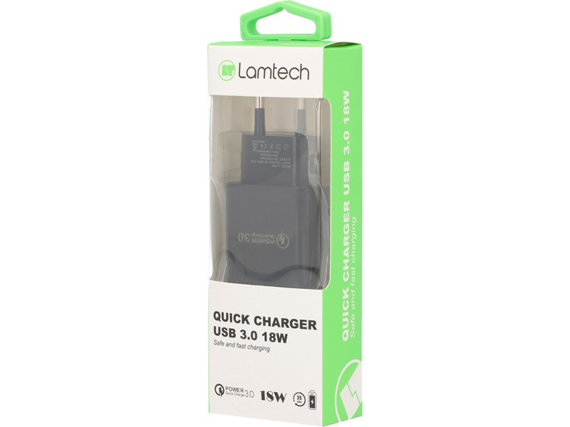 LAMTECH LAM021943 Quick Charger USB3.0 18W , Μαύρο 0028308 LAMTECH LAM021943 Quick Charger USB3.0 18W , Μαύρο 0028308