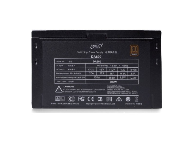 DEEPCOOL DA600 Τροφοδοτικό Η/Υ 600W με πιστοποίηση 80 PLUS BRONZE και ενεργό PFC, Μαύρο 0028475 DEEPCOOL DA600 Τροφοδοτικό Η/Υ 600W με πιστοποίηση 80 PLUS BRONZE και ενεργό PFC, Μαύρο 0028475