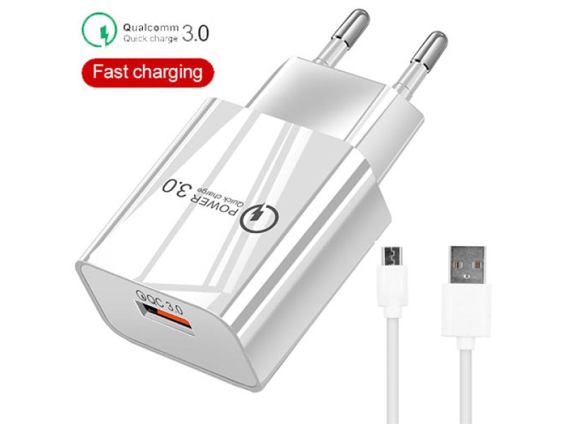 LAMTECH LAM021998 QUICK CHARGER USB3.0 18W WITH TYPE-C CABLE 1M WHITE 0030076 LAMTECH LAM021998 QUICK CHARGER USB3.0 18W WITH TYPE-C CABLE 1M WHITE 0030076