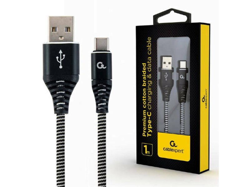CABLEXPERT CC-USB2B-AMCM-1M-BW Καλώδιο φόρτισης και δεδομένων USB Type-C Premium βαμβακερή πλέξη, 1 m, μαύρο/άσπρο 0030690 CABLEXPERT CC-USB2B-AMCM-1M-BW Καλώδιο φόρτισης και δεδομένων USB Type-C Premium βαμβακερή πλέξη, 1 m, μαύρο/άσπρο 0030690