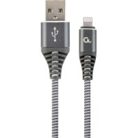 CABLEXPERT CC-USB2B-AMLM-1M-WB2 Καλώδιο φόρτισης και δεδομένων 8 ακίδων Premium βαμβακερό πλεγμένο, 1 m, spacegrey/λευκό 0030692