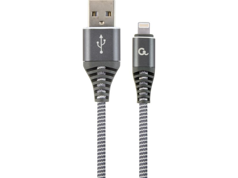 CABLEXPERT CC-USB2B-AMLM-1M-WB2 Καλώδιο φόρτισης και δεδομένων 8 ακίδων Premium βαμβακερό πλεγμένο, 1 m, spacegrey/λευκό 0030692 CABLEXPERT CC-USB2B-AMLM-1M-WB2 Καλώδιο φόρτισης και δεδομένων 8 ακίδων Premium βαμβακερό πλεγμένο, 1 m, spacegrey/λευκό 0030692