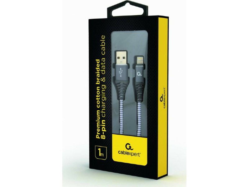 CABLEXPERT CC-USB2B-AMLM-1M-WB2 Καλώδιο φόρτισης και δεδομένων 8 ακίδων Premium βαμβακερό πλεγμένο, 1 m, spacegrey/λευκό 0030692 CABLEXPERT CC-USB2B-AMLM-1M-WB2 Καλώδιο φόρτισης και δεδομένων 8 ακίδων Premium βαμβακερό πλεγμένο, 1 m, spacegrey/λευκό 0030692