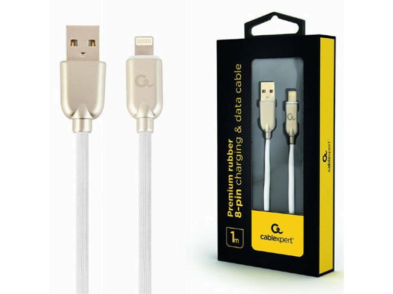 CABLEXPERT CC-USB2R-AMLM-1M-W Καλώδιο φόρτισης και δεδομένων από καουτσούκ Premium 8 ακίδων, 1 m, λευκό 0030693 CABLEXPERT CC-USB2R-AMLM-1M-W Καλώδιο φόρτισης και δεδομένων από καουτσούκ Premium 8 ακίδων, 1 m, λευκό 0030693