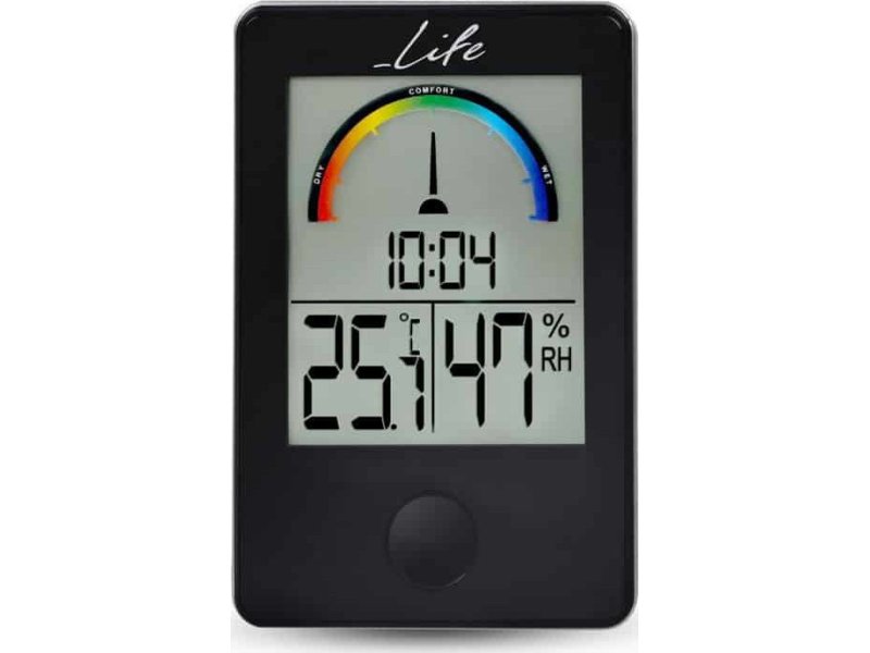 LIFE WES-100 iTemp Ψηφιακό θερμόμετρο / υγρόμετρο εσωτερικού χώρου με ρολόι και έγχρωμη απεικόνιση επιπέδου υγρασίας, σε μαύρο χρώμα. 0030759 LIFE WES-100 iTemp Ψηφιακό θερμόμετρο / υγρόμετρο εσωτερικού χώρου με ρολόι και έγχρωμη απεικόνιση επιπέδου υγρασίας, σε μαύρο χρώμα. 0030759