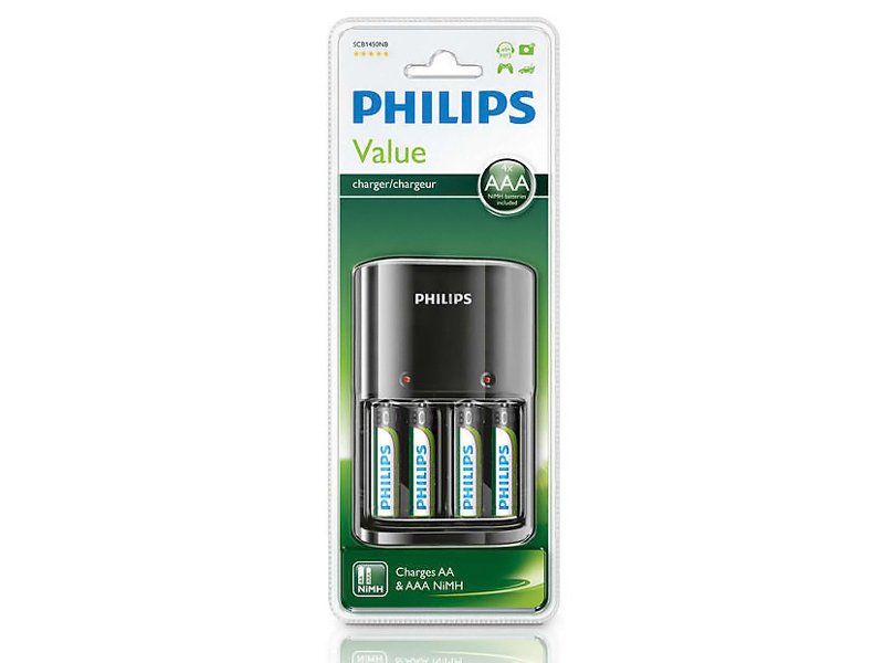 PHILIPS SCB1450NB Φορτιστής Μπαταριών AA & AΑΑ NiMH με 4x AAA, Μαύρο 0031114 PHILIPS SCB1450NB Φορτιστής Μπαταριών AA & AΑΑ NiMH με 4x AAA, Μαύρο 0031114