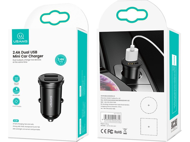 USAMS CC114TC01 Φορτιστής Αυτοκινήτου C20 2.4A με Θύρες: 2xUSB Μαύρος 0031392 USAMS CC114TC01 Φορτιστής Αυτοκινήτου C20 2.4A με Θύρες: 2xUSB Μαύρος 0031392