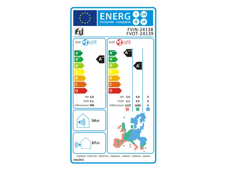 F & U FVIN-24138/FVOT-24139 Κλιματιστικό Inverter 24000 BTU A++/A+ (24άρι) 0032225 F & U FVIN-24138/FVOT-24139 Κλιματιστικό Inverter 24000 BTU A++/A+ (24άρι) 0032225