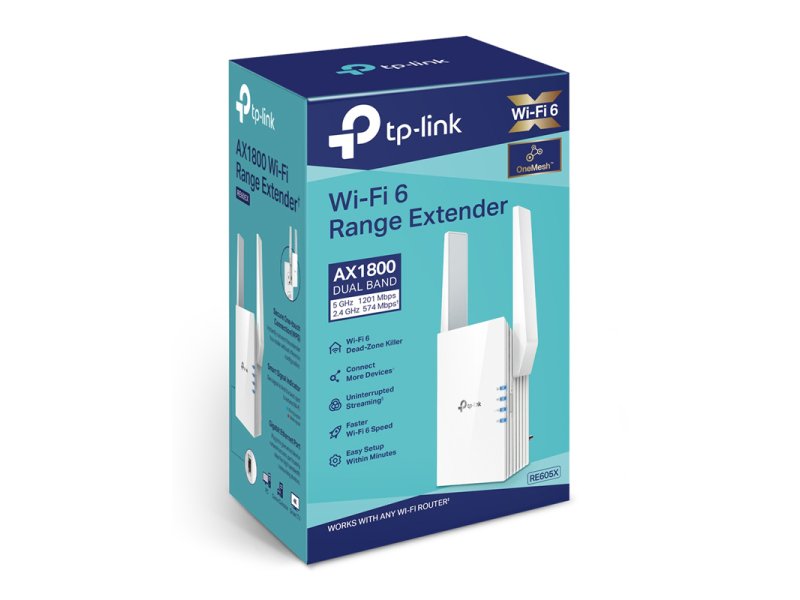 TP-LINK RE605X AX1800 v2 WiFi Extender Dual Band (2.4 & 5GHz) 1750Mbps 0032875 TP-LINK RE605X AX1800 v2 WiFi Extender Dual Band (2.4 & 5GHz) 1750Mbps 0032875