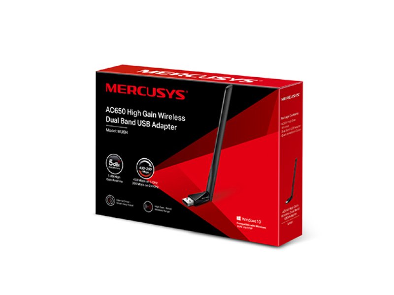 MERCUSYS MU6H Wireless USB Adapter 5dBi, AC650, Dual Band, Ver. 1.0 0033074 MERCUSYS MU6H Wireless USB Adapter 5dBi, AC650, Dual Band, Ver. 1.0 0033074