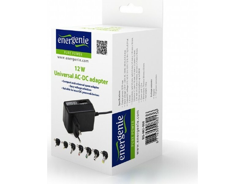 ENERGENIE MC-008 Universal Τροφοδοτικό 12V 1A 12W με σετ βυσμάτων 0033078 ENERGENIE MC-008 Universal Τροφοδοτικό 12V 1A 12W με σετ βυσμάτων 0033078
