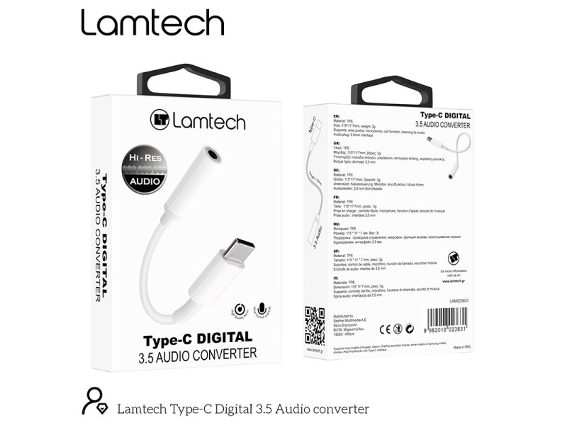 LAMTECH LAM023831 Μετατροπέας USB-C male σε 3.5mm female Λευκό 0033273 LAMTECH LAM023831 Μετατροπέας USB-C male σε 3.5mm female Λευκό 0033273