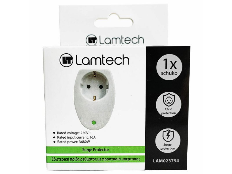 LAMTECH LAM023794 Αντάπτορας ρεύματος με προστασία υπέρτασης 0033728 LAMTECH LAM023794 Αντάπτορας ρεύματος με προστασία υπέρτασης 0033728
