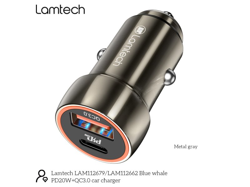 LAMTECH LAM112662 Φορτιστής Αυτοκινήτου Γκρι Γρήγορης Φόρτισης με Θύρες: 1xUSB 1xType-C 0034345 LAMTECH LAM112662 Φορτιστής Αυτοκινήτου Γκρι Γρήγορης Φόρτισης με Θύρες: 1xUSB 1xType-C 0034345