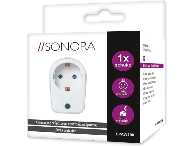 SONORA SPAW100 Μονή Εξωτερική Πρίζα Ρεύματος Ασφαλείας Λευκή 0034959 SONORA SPAW100 Μονή Εξωτερική Πρίζα Ρεύματος Ασφαλείας Λευκή 0034959