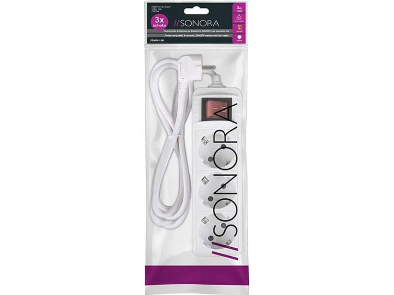 SONORA PSW301-3M Πολύπριζο 3 Θέσεων με Διακόπτη και Καλώδιο 3m Λευκό 0034969 SONORA PSW301-3M Πολύπριζο 3 Θέσεων με Διακόπτη και Καλώδιο 3m Λευκό 0034969