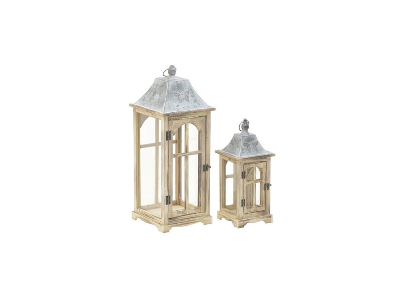 INART 3-70-906-0069 S/2 Φανάρι Ξύλινο Μεταλλικό Αντικέ Natural 24χ24χ64 0035450 INART 3-70-906-0069 S/2 Φανάρι Ξύλινο Μεταλλικό Αντικέ Natural 24χ24χ64 0035450