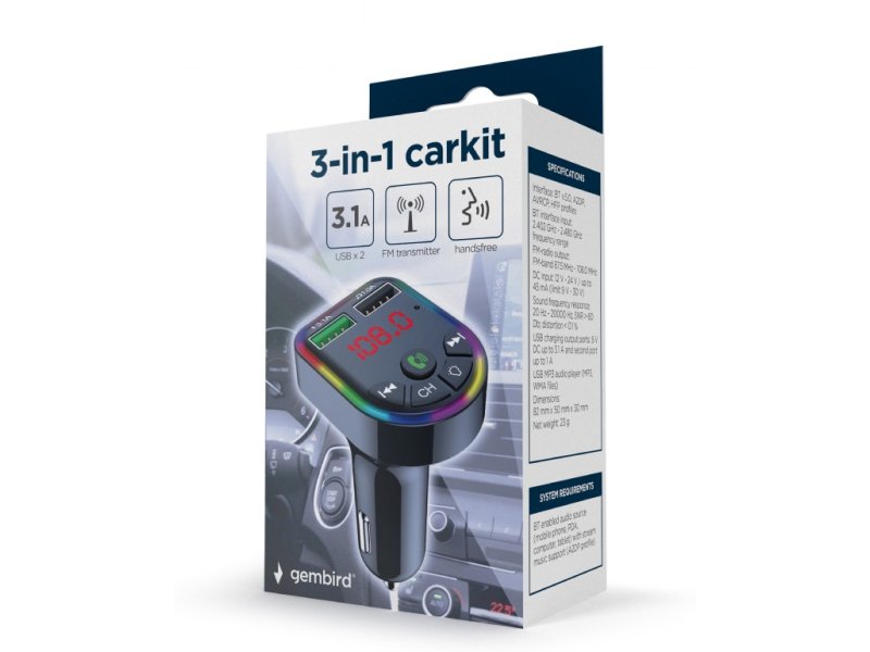 GEMBIRD 3 IN 1 Rgb Carkit With FM Radio Transmitter And USB Charger Black 0035977 GEMBIRD 3 IN 1 Rgb Carkit With FM Radio Transmitter And USB Charger Black 0035977
