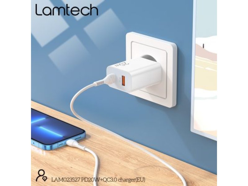 LAMTECH LAM023527 Φορτιστής Χωρίς Καλώδιο με Θύρα USB-A και Θύρα USB-C 20W Quick Charge 3.0 / Power Delivery Λευκός 0035980 LAMTECH LAM023527 Φορτιστής Χωρίς Καλώδιο με Θύρα USB-A και Θύρα USB-C 20W Quick Charge 3.0 / Power Delivery Λευκός 0035980