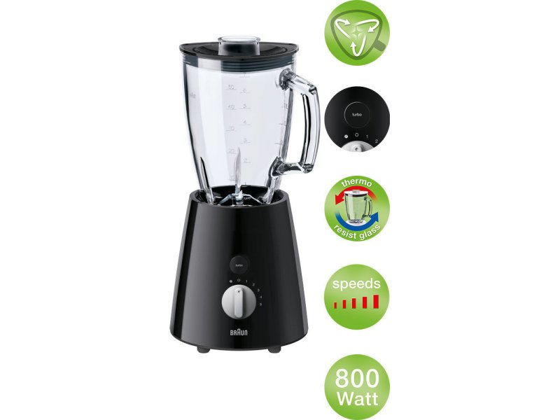 BRAUN JB3060BK TRIBUTE Type 6186 Μπλέντερ για Smoothies με Γυάλινη Κανάτα 1.75lt 800W Μαύρο 0036280 BRAUN JB3060BK TRIBUTE Type 6186 Μπλέντερ για Smoothies με Γυάλινη Κανάτα 1.75lt 800W Μαύρο 0036280