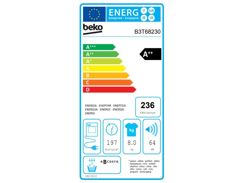BEKO B3T68230 Στεγνωτήριο 8kg A++ με Αντλία Θερμότητας 0036827 BEKO B3T68230 Στεγνωτήριο 8kg A++ με Αντλία Θερμότητας 0036827