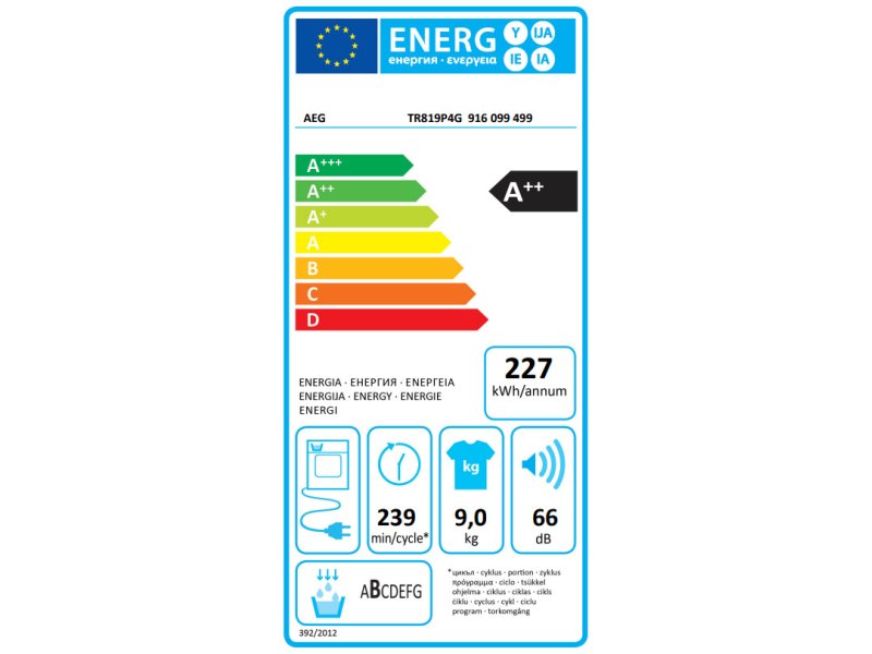 AEG TR819P4G Στεγνωτήριο 9kg A++ με Αντλία Θερμότητας 0036867 AEG TR819P4G Στεγνωτήριο 9kg A++ με Αντλία Θερμότητας 0036867