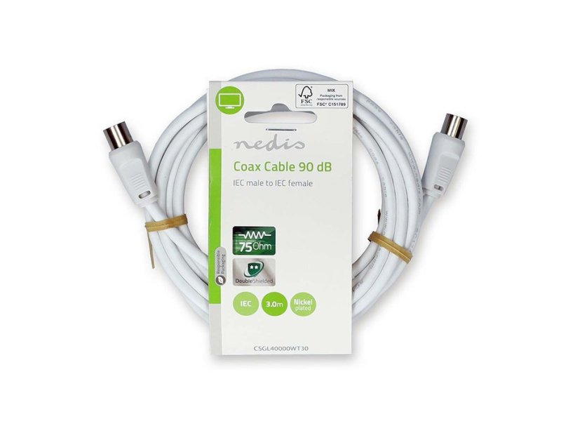 NEDIS CSGL40000WT30 Καλώδιο κεραίας RF αρσ. - RF θηλ. 90dB, 3m σε λευκό χρώμα 0036890 NEDIS CSGL40000WT30 Καλώδιο κεραίας RF αρσ. - RF θηλ. 90dB, 3m σε λευκό χρώμα 0036890