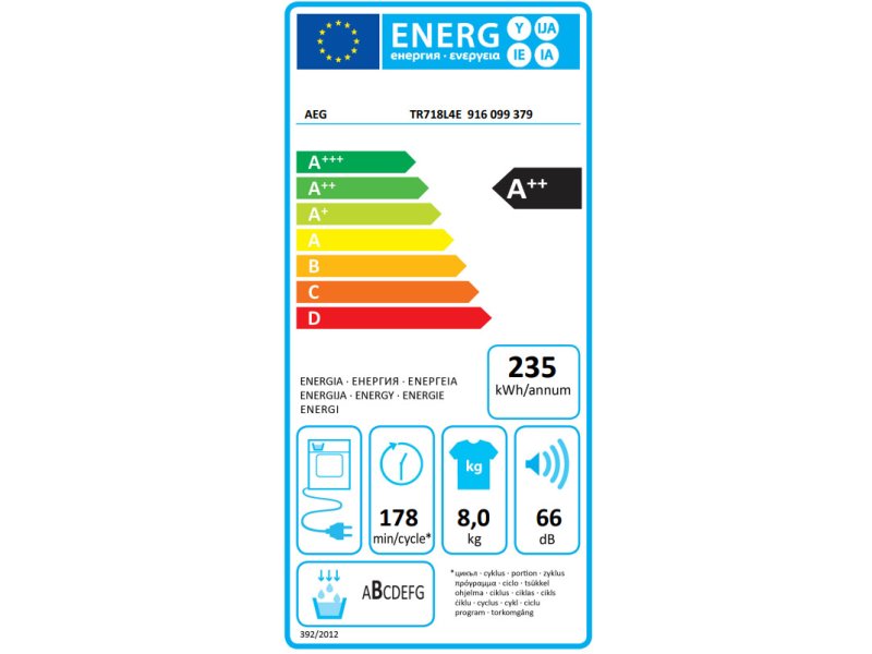 AEG TR718L4E Στεγνωτήριο 8kg A++ με Αντλία Θερμότητας 0037185 AEG TR718L4E Στεγνωτήριο 8kg A++ με Αντλία Θερμότητας 0037185