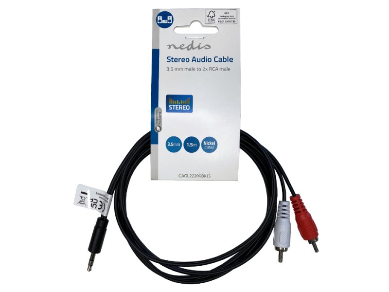 NEDIS CAGL22200BK15 Καλώδιο 2x RCA αρσ. - 3.5mm Stereo αρσ, 1.50m. black 0037500 NEDIS CAGL22200BK15 Καλώδιο 2x RCA αρσ. - 3.5mm Stereo αρσ, 1.50m. black 0037500