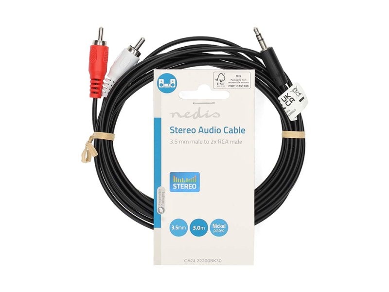 NEDIS CAGL22200BK30 Καλώδιο ήχου 3,5mm stereo αρσ. - 2x RCA αρσ., 3.00m black 0037502 NEDIS CAGL22200BK30 Καλώδιο ήχου 3,5mm stereo αρσ. - 2x RCA αρσ., 3.00m black 0037502