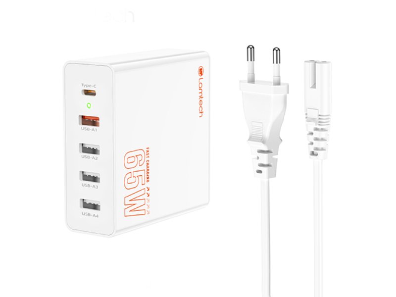 LAMTECH GaN ταχυφορτιστής 1xTYPE-C & 4xQC3.0 65W & EU CABLE 1.5M 0037735 LAMTECH GaN ταχυφορτιστής 1xTYPE-C & 4xQC3.0 65W & EU CABLE 1.5M 0037735