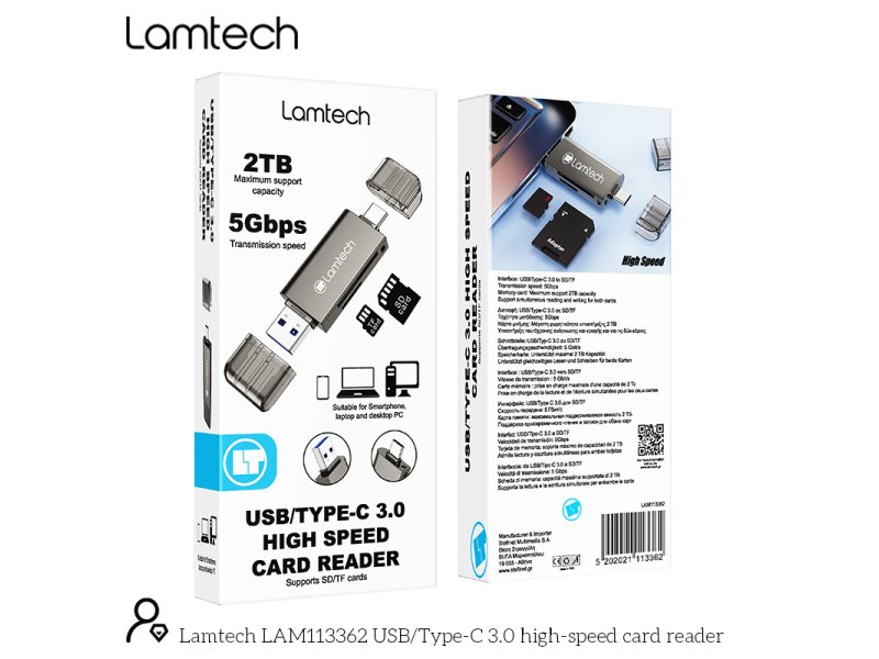LAMTECH LAM113362 usb/type-c 3.0 card reader υψηλής ταχύτητας /μεταλλικό Γκρί 0037738 LAMTECH LAM113362 usb/type-c 3.0 card reader υψηλής ταχύτητας /μεταλλικό Γκρί 0037738