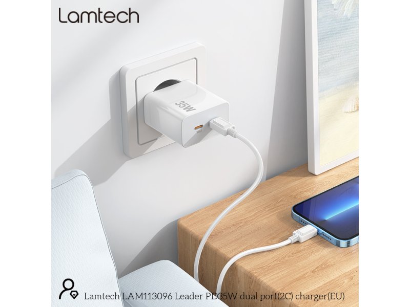 LAMTECH LAM113096 διπλή θύρα type-c FAST PD35W λευκό 0037739 LAMTECH LAM113096 διπλή θύρα type-c FAST PD35W λευκό 0037739