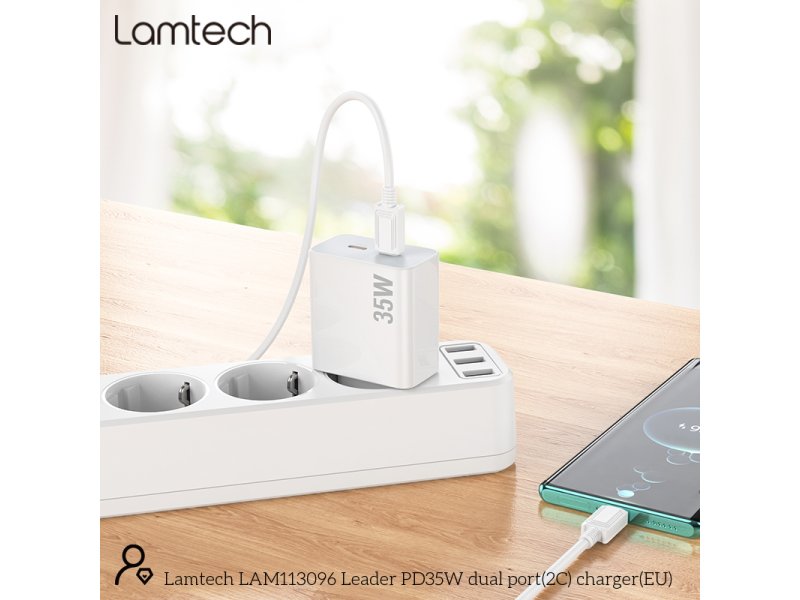 LAMTECH LAM113096 διπλή θύρα type-c FAST PD35W λευκό 0037739 LAMTECH LAM113096 διπλή θύρα type-c FAST PD35W λευκό 0037739