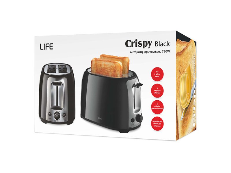 LIFE CRISPY Φρυγανιέρα 2 Θέσεων 750W Μαύρη 0040160 LIFE CRISPY Φρυγανιέρα 2 Θέσεων 750W Μαύρη 0040160
