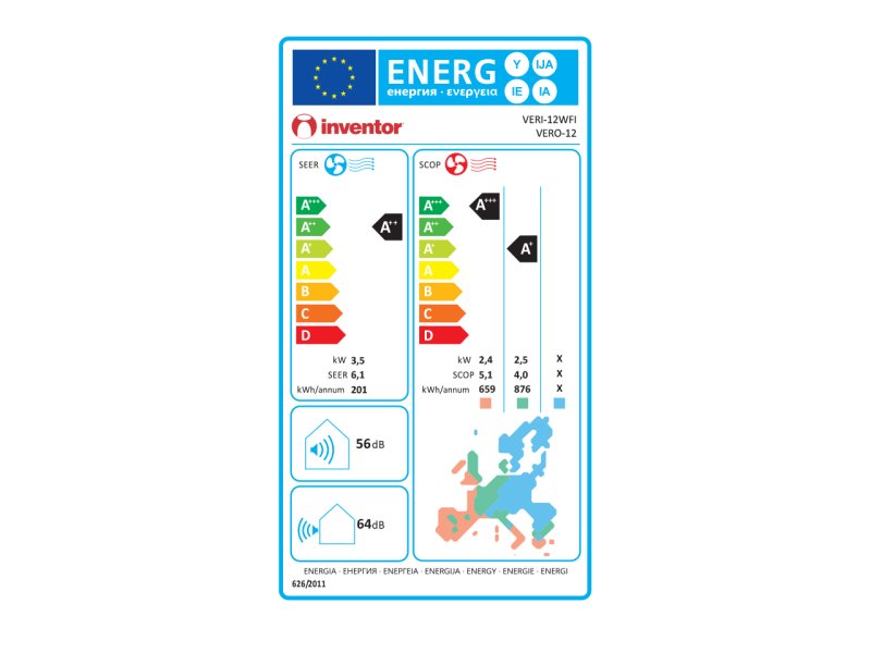 INVENTOR Vero VERI-12 Κλιματιστικό Α+++/Α++ 12000Btu (12άρι) 0040228 INVENTOR Vero VERI-12 Κλιματιστικό Α+++/Α++ 12000Btu (12άρι) 0040228