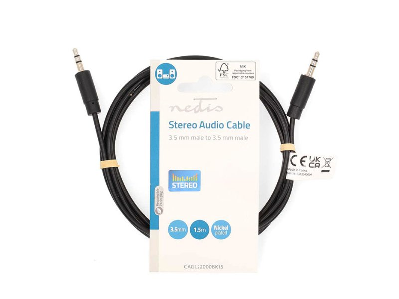 NEDIS CAGL22000BK15 Καλώδιο ήχου 3,5mm αρσ. Stereo - 3,5mm αρσ. Stereo, 1.50m σε μαύρο χρώμα. 0040634 NEDIS CAGL22000BK15 Καλώδιο ήχου 3,5mm αρσ. Stereo - 3,5mm αρσ. Stereo, 1.50m σε μαύρο χρώμα. 0040634