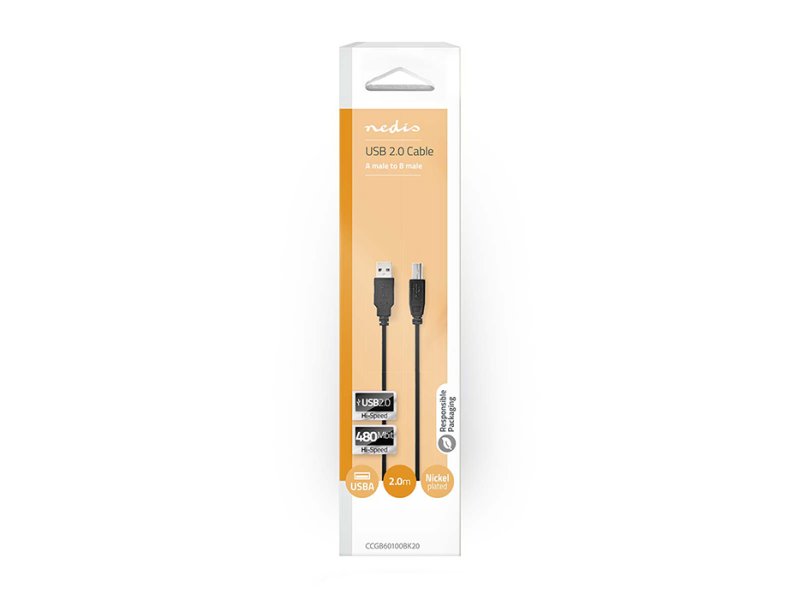 NEDIS CCGB60100BK20 USB 2.0 Καλώδιο Α αρσ - Β Αρσ 2.0m Μαύρο 0040785 NEDIS CCGB60100BK20 USB 2.0 Καλώδιο Α αρσ - Β Αρσ 2.0m Μαύρο 0040785
