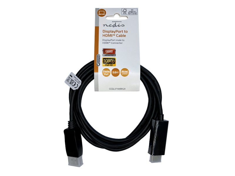NEDIS CCGL37100BK20 Displayport Καλώδιο Αρσ - HDMI Connector 1080p 2.00m Μαύρο 0040787 NEDIS CCGL37100BK20 Displayport Καλώδιο Αρσ - HDMI Connector 1080p 2.00m Μαύρο 0040787