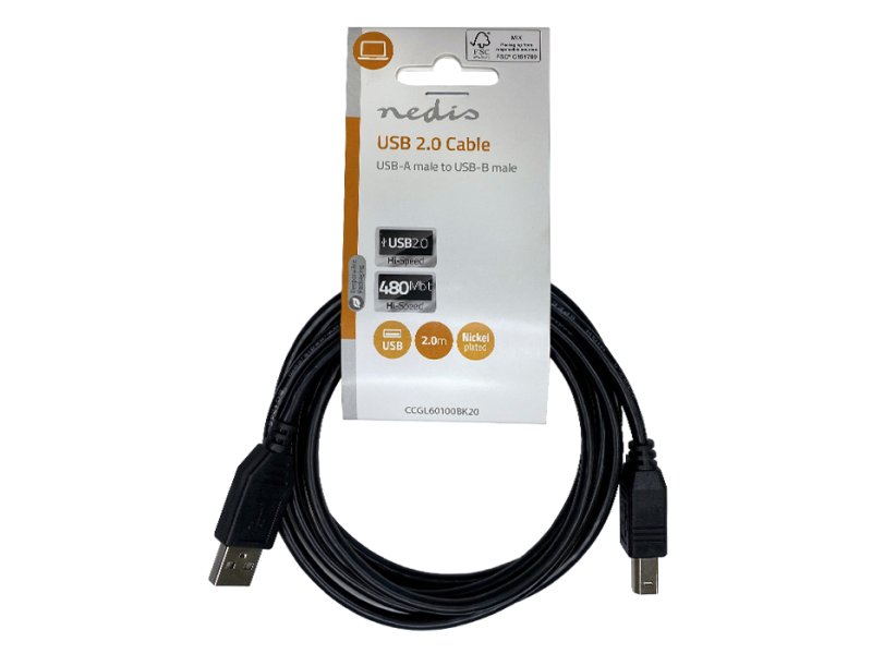 NEDIS CCGL60100BK20 USB 2.0 Καλώδιο USB-A Αρσ USB-B Αρσ 10W 2.00m Μαύρο 0040789 NEDIS CCGL60100BK20 USB 2.0 Καλώδιο USB-A Αρσ USB-B Αρσ 10W 2.00m Μαύρο 0040789
