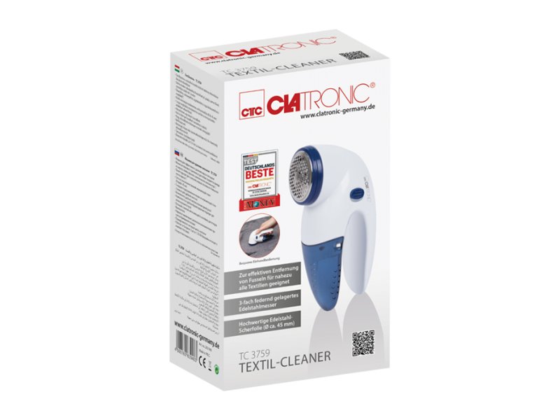 CLATRONIC CL TC 3759 Αποχνουδωτής υφασμάτων με ενσωματωμένο κύκλωμα ασφαλείας, σε λευκό / μπλε χρώμα 0040796 CLATRONIC CL TC 3759 Αποχνουδωτής υφασμάτων με ενσωματωμένο κύκλωμα ασφαλείας, σε λευκό / μπλε χρώμα 0040796