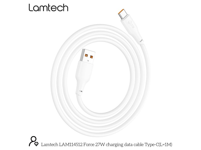 LAMTECH LAM114512 USB 2.0 Καλώδιο USB-C male - USB-A 27W Λευκό 1m 0041012 LAMTECH LAM114512 USB 2.0 Καλώδιο USB-C male - USB-A 27W Λευκό 1m 0041012